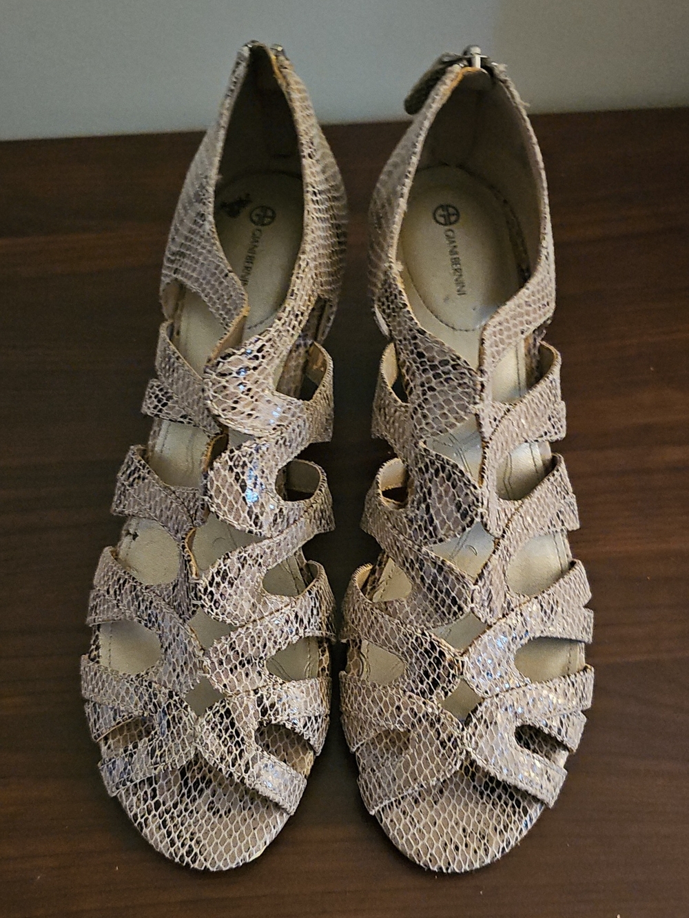 Giani Benini Women's Beige Snake-Print Strappy Heels